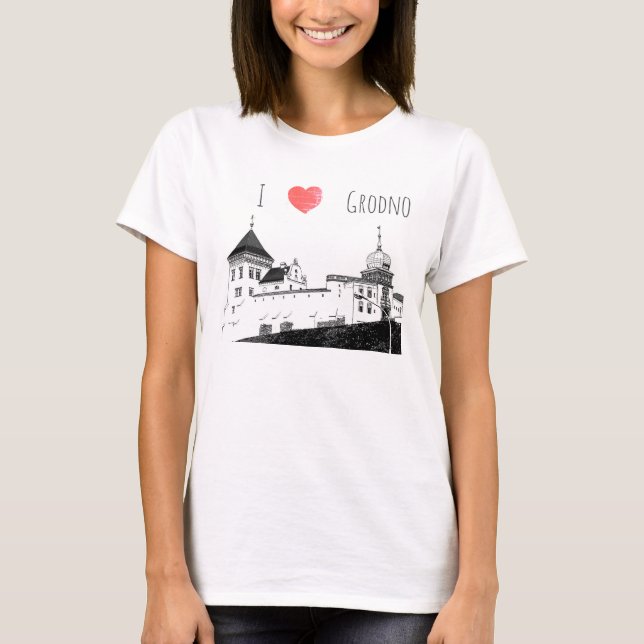 Camiseta Eu Amo Grodno Belarus Architecture Sketch Castle (Frente)