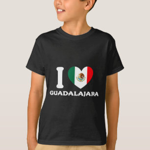 Camiseta Eu Amo Guadalajara Coração Bandeira do México