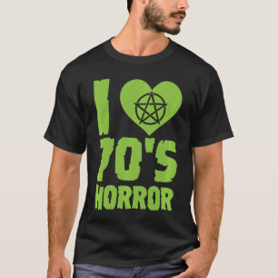 Camiseta Eu Amo Horror dos Anos 70 Coração Pentagrama Filme