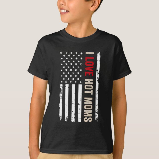 Camiseta Eu Amo Hot Mães American Flag (Frente)