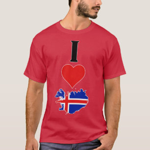 Camiseta Eu Amo Islândia Vertical I Heart Country Flag Map
