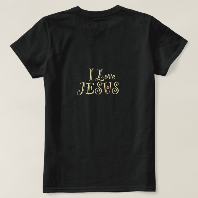 Camiseta Eu amo Jesus com Coração Rosa (Verso do Design)