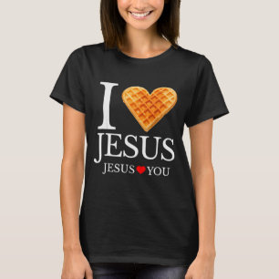 Camiseta Eu Amo Jesus Coração de Waffle Divertido Café da M