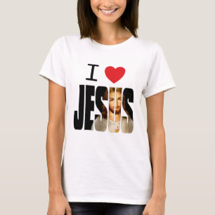 Camiseta Eu amo Jesus - coração Jesus de I com imagem no