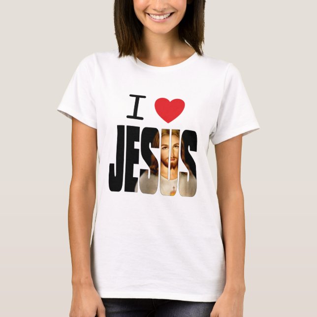 Camiseta Eu amo Jesus - coração Jesus de I com imagem no (Frente)