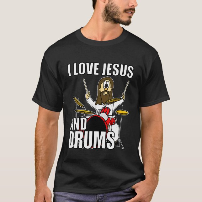 Camiseta Eu Amo Jesus E Drummer Culto Cristão (Frente)