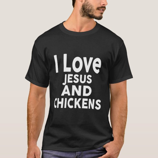 Camiseta Eu Amo Jesus E Frango Design Engraçado (Frente)
