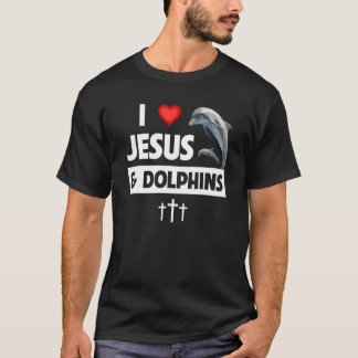 Camiseta Eu amo Jesus e golfinhos mar aquático cristão