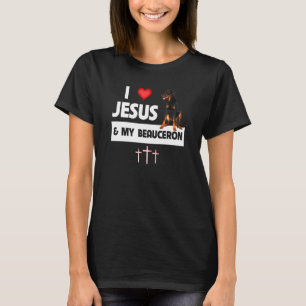 Camiseta Eu amo Jesus e meu beliche colando cão Pai mãe