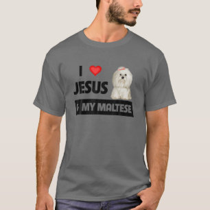 Camiseta Eu Amo Jesus E Meu Cachorro Maltês Mãe Pai Pet Par