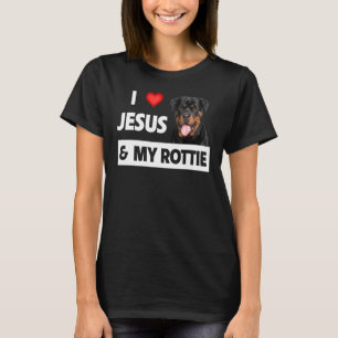 Camiseta Eu Amo Jesus E Meu Cachorro Rottie Mãe Pai Pet Par