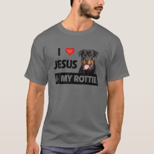 Camiseta Eu Amo Jesus E Meu Cachorro Rottie Mãe Pai Pet Par