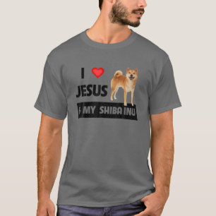 Camiseta Eu Amo Jesus E Meu Cachorro Shiba Inu Mãe Pai Chri