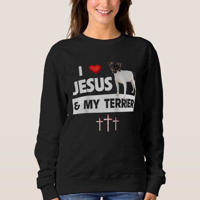 Camiseta Eu Amo Jesus e Meu Cachorro Smooth Fox Terrier Mãe (Frente)