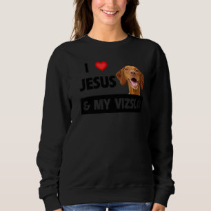 Camiseta Eu Amo Jesus E Meu Cachorro Vizsla Mãe Pai Christi