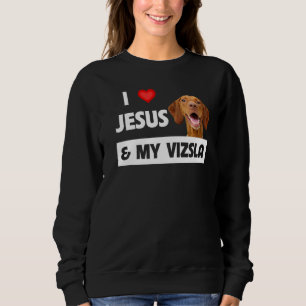 Camiseta Eu Amo Jesus E Meu Cachorro Vizsla Mãe Pai Christi