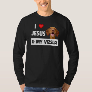 Camiseta Eu Amo Jesus E Meu Cachorro Vizsla Mãe Pai Christi