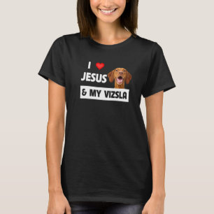 Camiseta Eu Amo Jesus E Meu Cachorro Vizsla Mãe Pai Christi