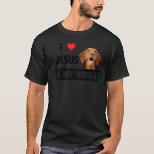 Camiseta Eu Amo Jesus E Meu Cachorro Vizsla Mãe Pai Christi