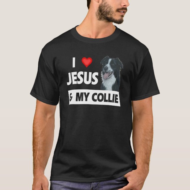 Camiseta Eu Amo Jesus E Minha Fronteira Collie Herdando Cac (Frente)