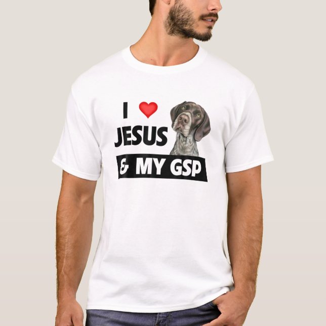 Camiseta Eu Amo Jesus E Minha Mãe Pai Alemã Curto-Cabelo (Frente)