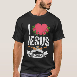 Camiseta Eu amo Jesus e o jogador de críquete o esporte Chr