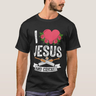 Camiseta Eu amo Jesus e o jogador de críquete o esporte Chr