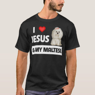 Camiseta Eu amo Jesus e o meu cão maltês mãe Pai Maltipoo P