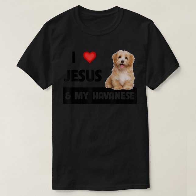 Camiseta Eu amo Jesus e o meu cão parente Pai mãe (Frente do Design)