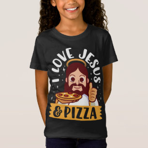 Camiseta Eu Amo Jesus e Pizza Pepperoni Christian Cartoon B