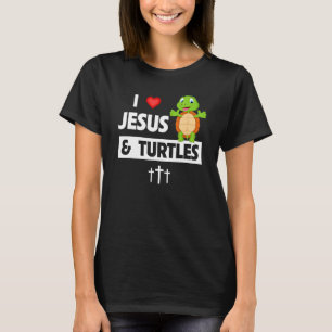 Camiseta Eu amo Jesus e tartarugas Bíblia cristã domingo