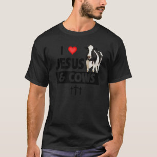 Camiseta Eu Amo Jesus e Vacas Agricultura Fazenda Cristã