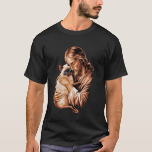 Camiseta Eu Amo Jesus & Gato Siames Fun Divertido Cristão D