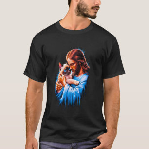 Camiseta Eu Amo Jesus & Gato Siamesa Divertido Deus Abençoe