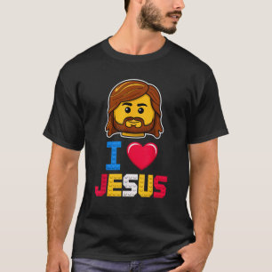 Camiseta Eu Amo Jesus Mestre Construtor Blocos de Construçã