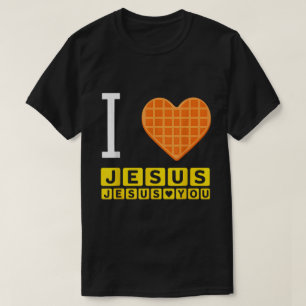 Camiseta Eu Amo Jesus Waffle Engraçado Café da Manhã