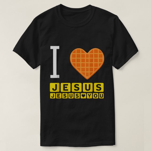 Camiseta Eu Amo Jesus Waffle Engraçado Café da Manhã (Frente do Design)