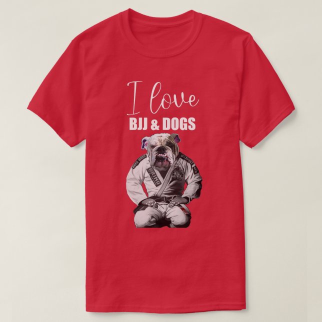 Camiseta Eu Amo Jiu Jitsu BJJ E Cães Brasileiros (Frente do Design)