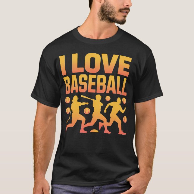 Camiseta Eu Amo Jogadores Entusiastas de Beisebol (Frente)