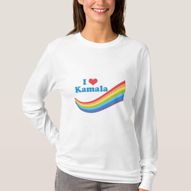 Camiseta Eu Amo Kamala Rainbow Cute Election Long Sleeve (Frente)