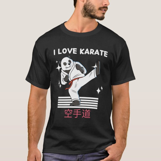 Camiseta Eu Amo Karate Kawaii Panda Karate Japonês (Frente)