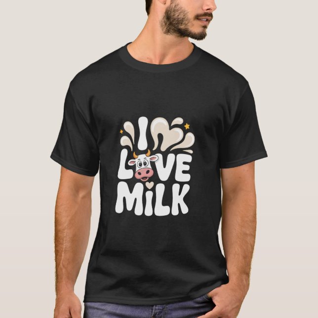 Camiseta Eu Amo Leite Amante de Vaca Fofa Declaração Excênt (Frente)