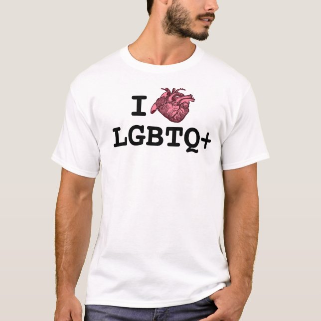 Camiseta Eu Amo LGBTQ+ coração anatomicamente correto (Frente)