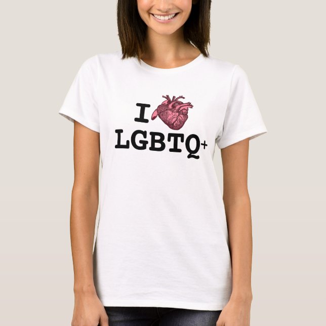 Camiseta Eu Amo LGBTQ+ coração anatomicamente correto (Frente)