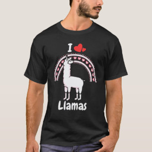 Camiseta Eu Amo Lhamas Design de Corações Arco-íris de Lh