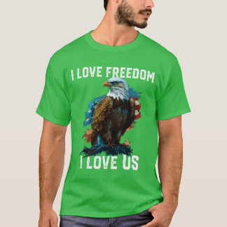 Camiseta Eu Amo Liberdade Eu Amo EUA Águia Americana Careca