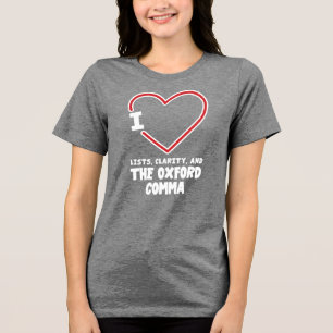 Camiseta Eu Amo Listas Clareza e Gramática do Vírgula de Ox