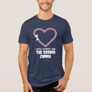 Camiseta Eu Amo Listas Clareza Vírgula de Oxford Gramática