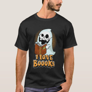 Camiseta Eu Amo Livros Óculos de Leitura de Fantasma Fofo H