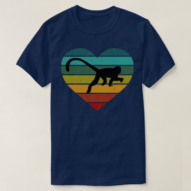 Camiseta Eu Amo Macacos Gibbons Limurs Retro Heart (Frente do Design)